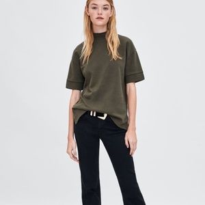 Zara Olive Green Mock Neck Top in Size Small